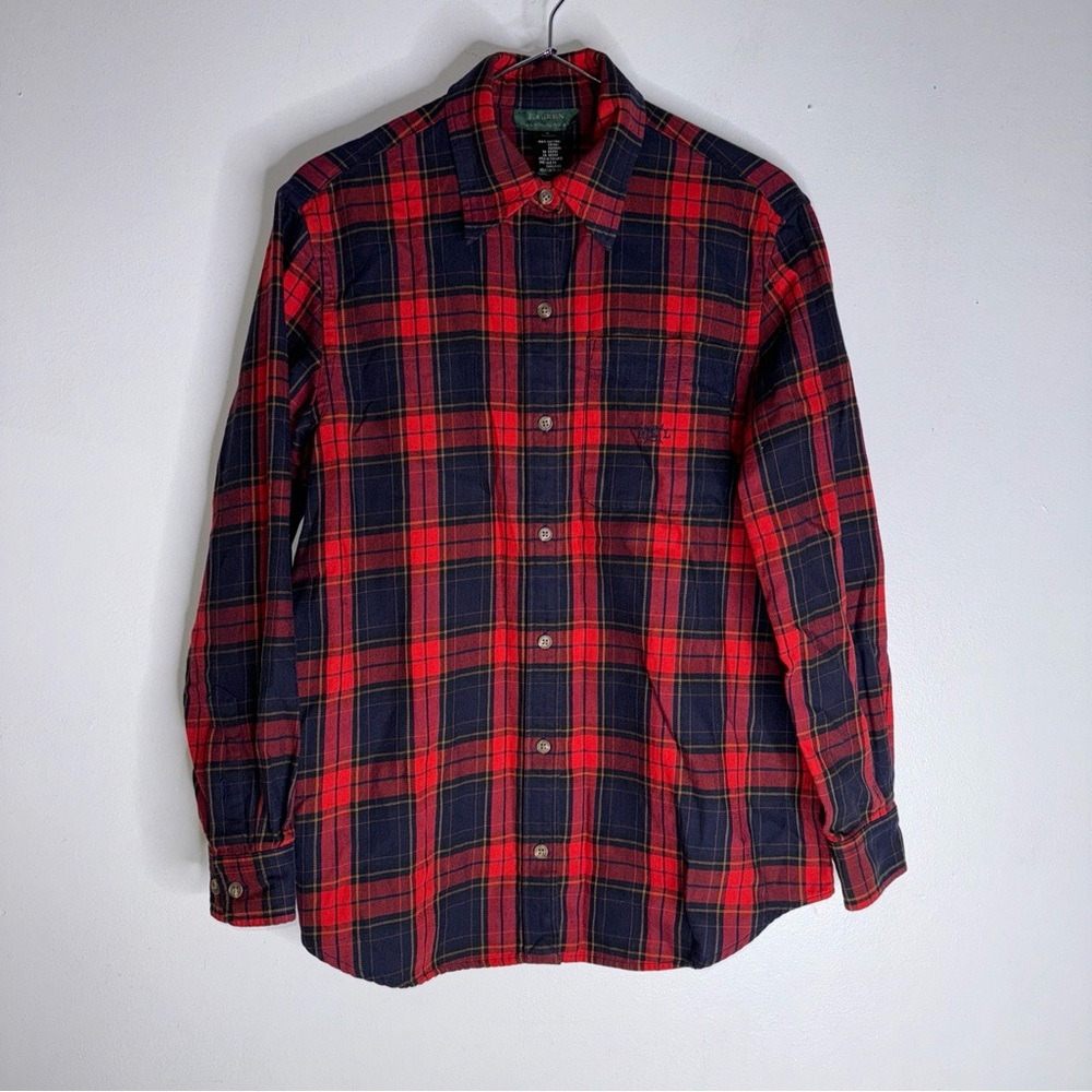 lauren ralph lauren Small Red Blue Plaid Collar Button Down Top CP